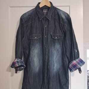Pepe Jeans Denim London Shirt Mens 2XL  Long Sleeve Vintage Y2K Pearl Snap